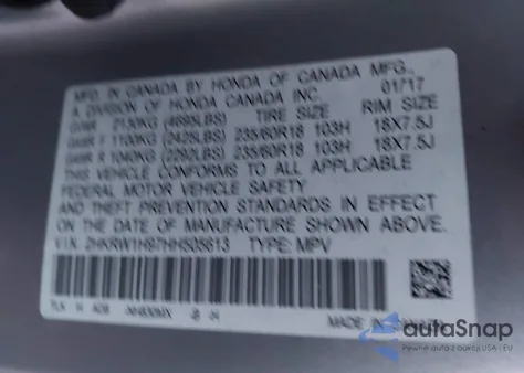 2017 Honda Cr-V Touring из США, поврежденный, VIN 2HKRW1H97HH505613